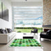 Square Patterned Forest Green Rug in a Living Room, pat1170grn