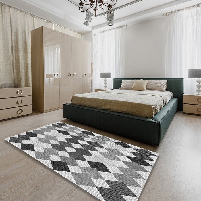 Patterned Platinum Silver Gray Rug in a Bedroom, pat1170gry