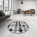 Round Patterned Platinum Silver Gray Rug in a Office, pat1170gry