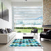 Square Patterned Blue Rug in a Living Room, pat1170lblu