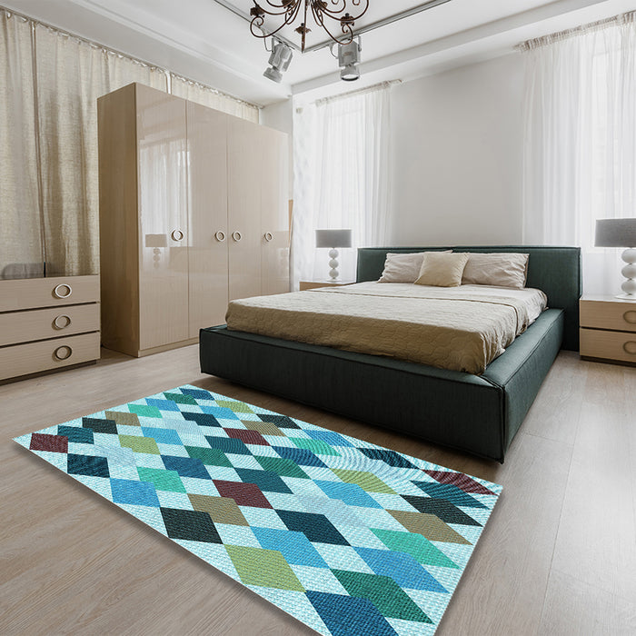 Patterned Blue Rug in a Bedroom, pat1170lblu