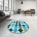 Round Patterned Blue Rug in a Office, pat1170lblu