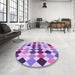 Round Patterned Dark Orchid Purple Rug in a Office, pat1170pur