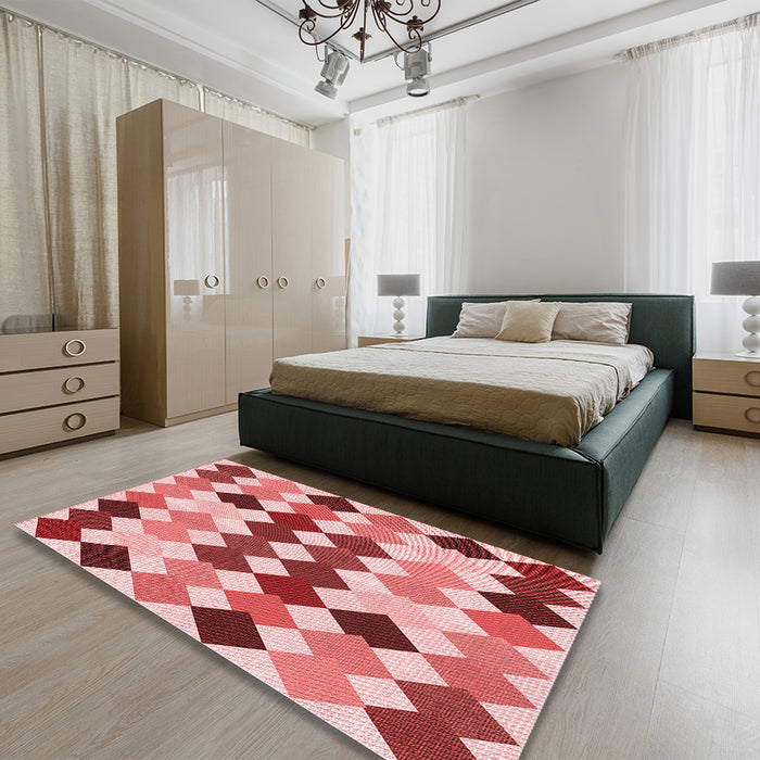 Patterned Pastel Pink Rug in a Bedroom, pat1170rd