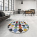 Round Machine Washable Transitional Grey Gray Rug in a Office, wshpat1170