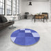 Round Patterned Denim Blue Rug in a Office, pat1171blu