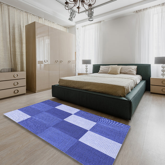 Patterned Denim Blue Rug in a Bedroom, pat1171blu