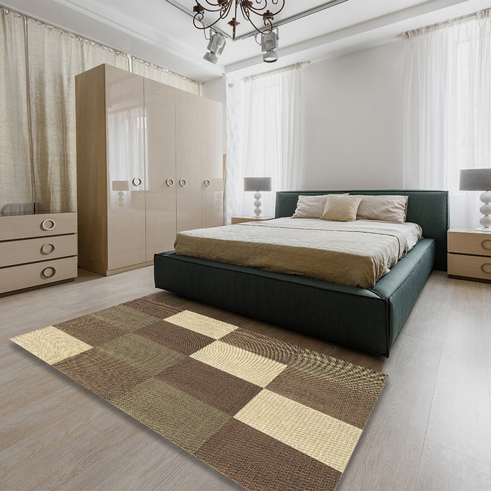 Patterned Sepia Brown Rug in a Bedroom, pat1171brn