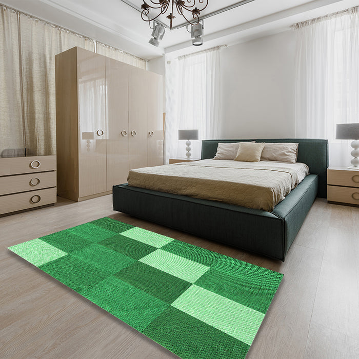 Patterned Green Rug in a Bedroom, pat1171grn