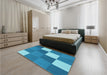 Round Machine Washable Transitional Bright Turquoise Blue Rug in a Office, wshpat1171lblu