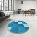 Round Patterned Bright Turquoise Blue Rug in a Office, pat1171lblu