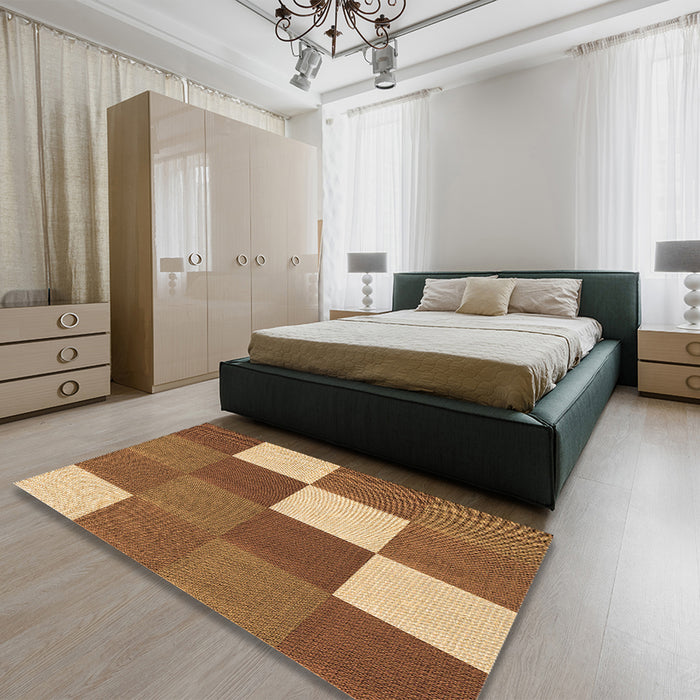 Patterned Saddle Brown Rug in a Bedroom, pat1171org