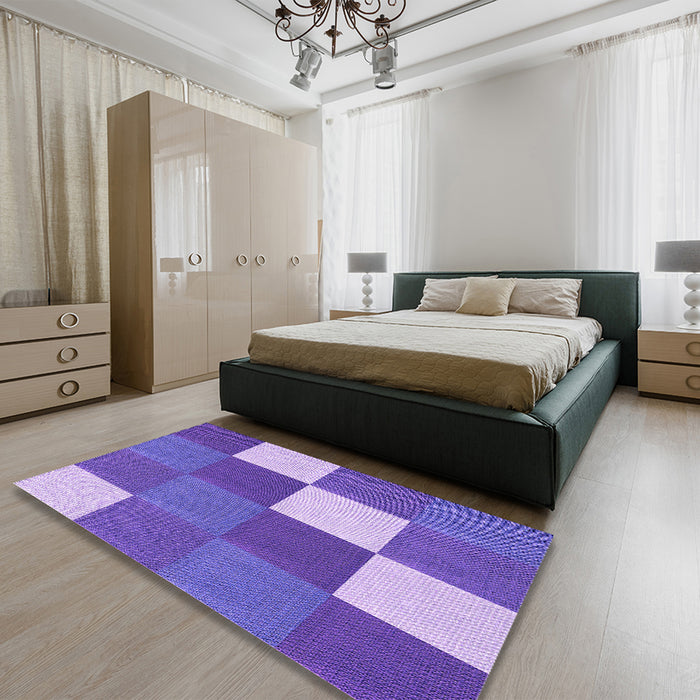 Patterned Purple Mimosa Purple Rug in a Bedroom, pat1171pur
