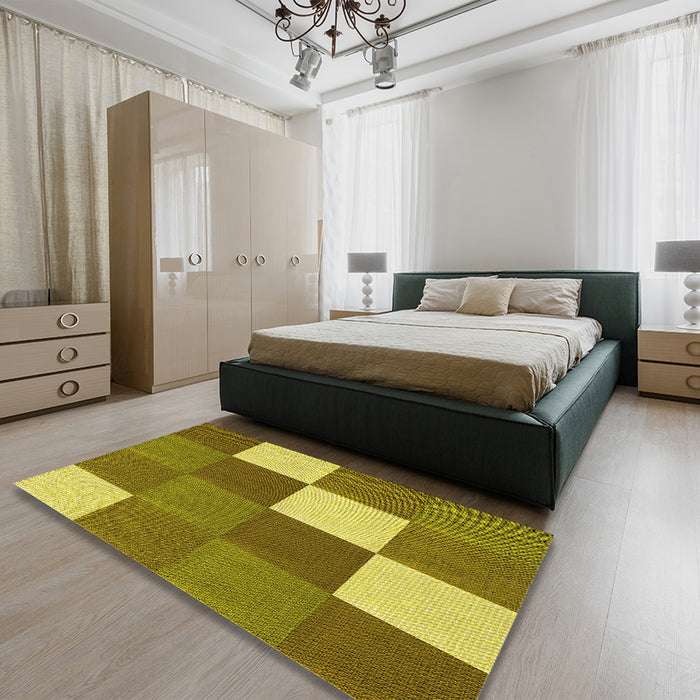 Patterned Dark Bronze Brown Rug in a Bedroom, pat1171yw
