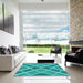 Square Patterned Dark Cyan Green Rug in a Living Room, pat1172lblu