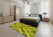 Patterned Olive Green Rug in a Bedroom, pat1172yw