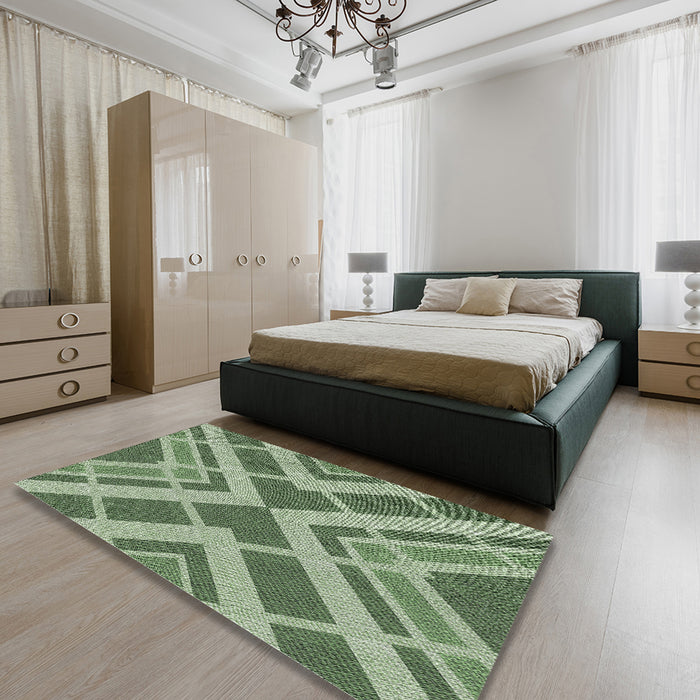 Machine Washable Transitional Medium Forest Green Rug in a Bedroom, wshpat1172