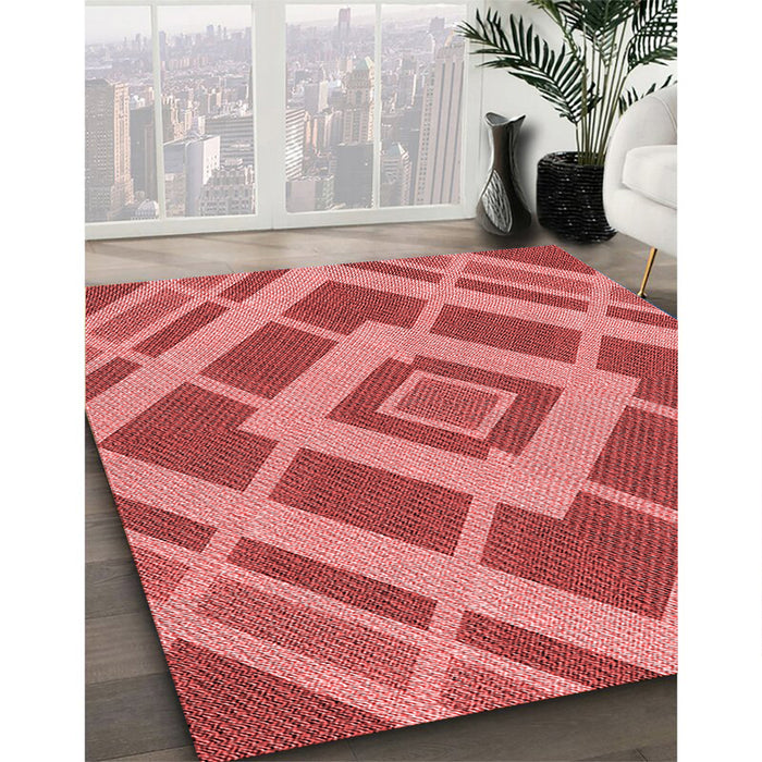 Patterned Red Rug in Family Room, pat1173rd