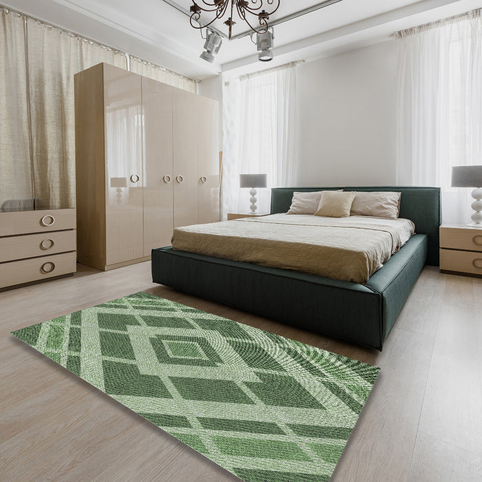 Patterned Forest Green Novelty Rug in a Bedroom, pat1173