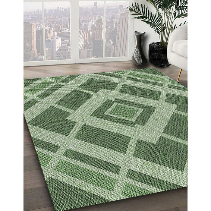 Patterned Forest Green Novelty Rug in Family Room, pat1173