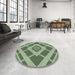 Round Machine Washable Transitional Medium Forest Green Rug in a Office, wshpat1173