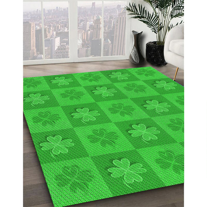 Patterned Lime Green Rug in Family Room, pat1174grn