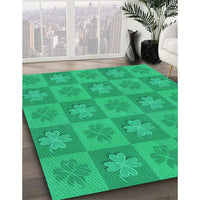 Patterned Spring Green Rug, pat1174lblu