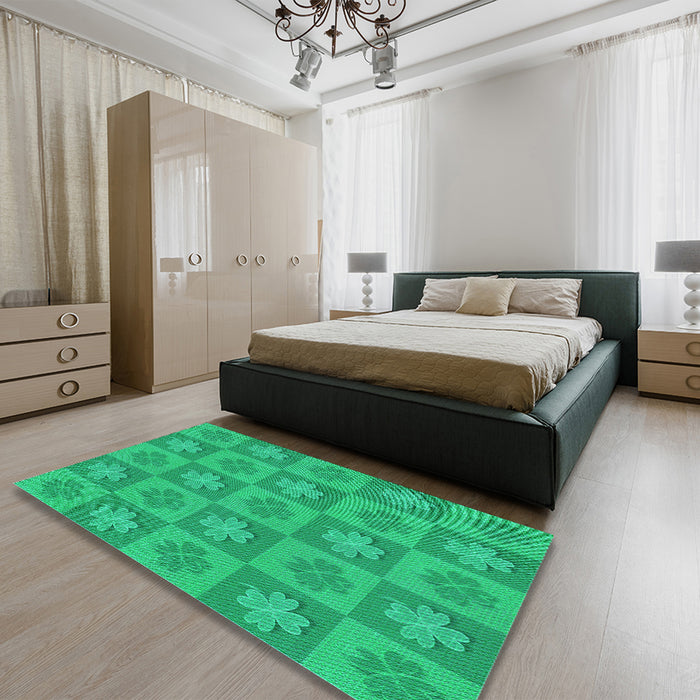 Patterned Spring Green Rug in a Bedroom, pat1174lblu