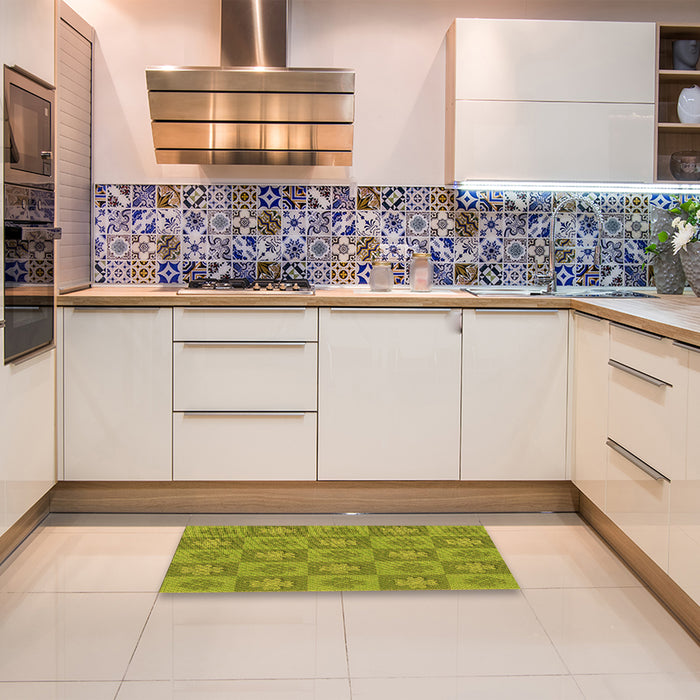Patterned Green Rug in a Kitchen, pat1174org