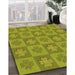 Patterned Green Rug in Family Room, pat1174org