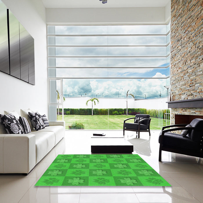 Square Machine Washable Transitional Neon Green Rug in a Living Room, wshpat1174