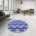 Round Patterned Denim Blue Rug in a Office, pat1175blu