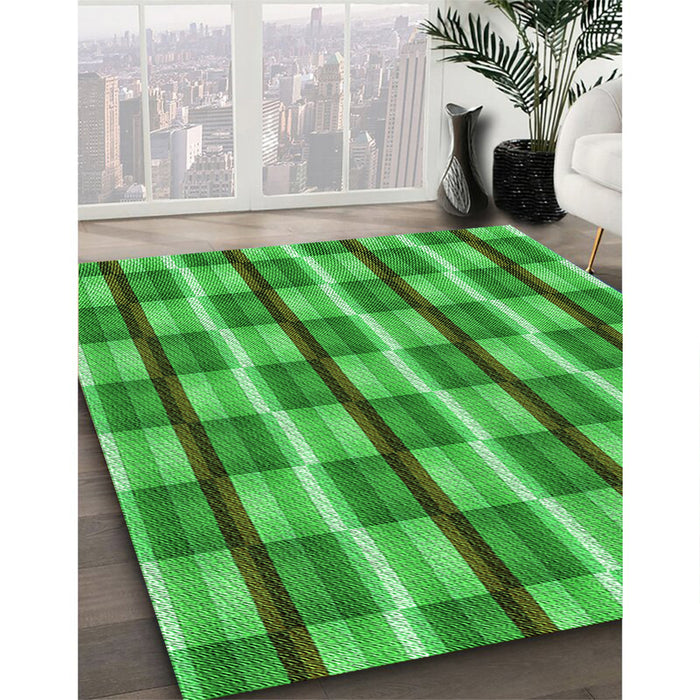 Patterned Green Rug in Family Room, pat1175grn