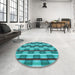 Round Patterned Bright Turquoise Blue Rug in a Office, pat1175lblu