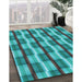 Patterned Bright Turquoise Blue Rug in Family Room, pat1175lblu