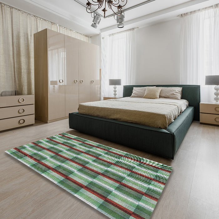 Patterned Green Novelty Rug in a Bedroom, pat1175