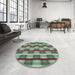 Round Machine Washable Transitional Green Rug in a Office, wshpat1175