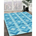 Patterned Deep Sky Blue Rug in Family Room, pat1176lblu