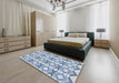 Patterned Steel Blue Novelty Rug in a Bedroom, pat1176