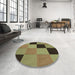 Round Patterned Brass Green Rug in a Office, pat1177brn