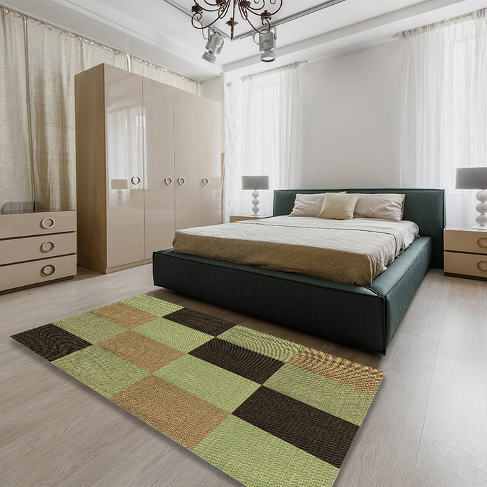 Patterned Brass Green Rug in a Bedroom, pat1177brn