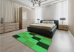 Patterned Green Rug in a Bedroom, pat1177grn