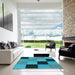 Square Patterned Teal Green Rug in a Living Room, pat1177lblu