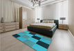 Patterned Teal Green Rug in a Bedroom, pat1177lblu