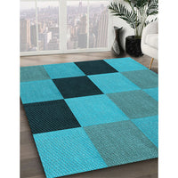 Patterned Teal Green Rug, pat1177lblu