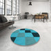 Round Patterned Teal Green Rug in a Office, pat1177lblu