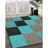 Patterned Turquoise Green Novelty Rug, pat1177