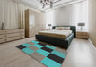 Patterned Turquoise Green Novelty Rug in a Bedroom, pat1177