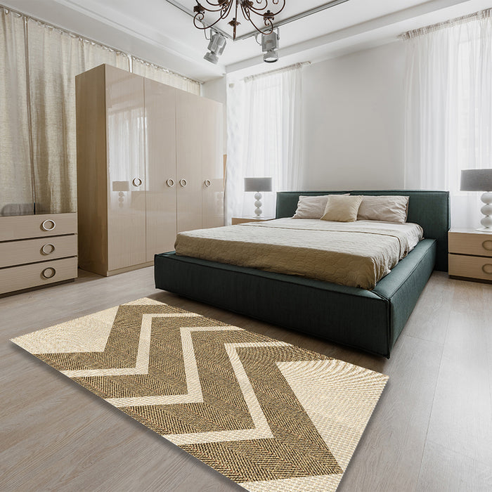 Patterned Khaki Gold Rug in a Bedroom, pat1178brn