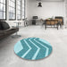 Round Patterned Blue Rug in a Office, pat1178lblu